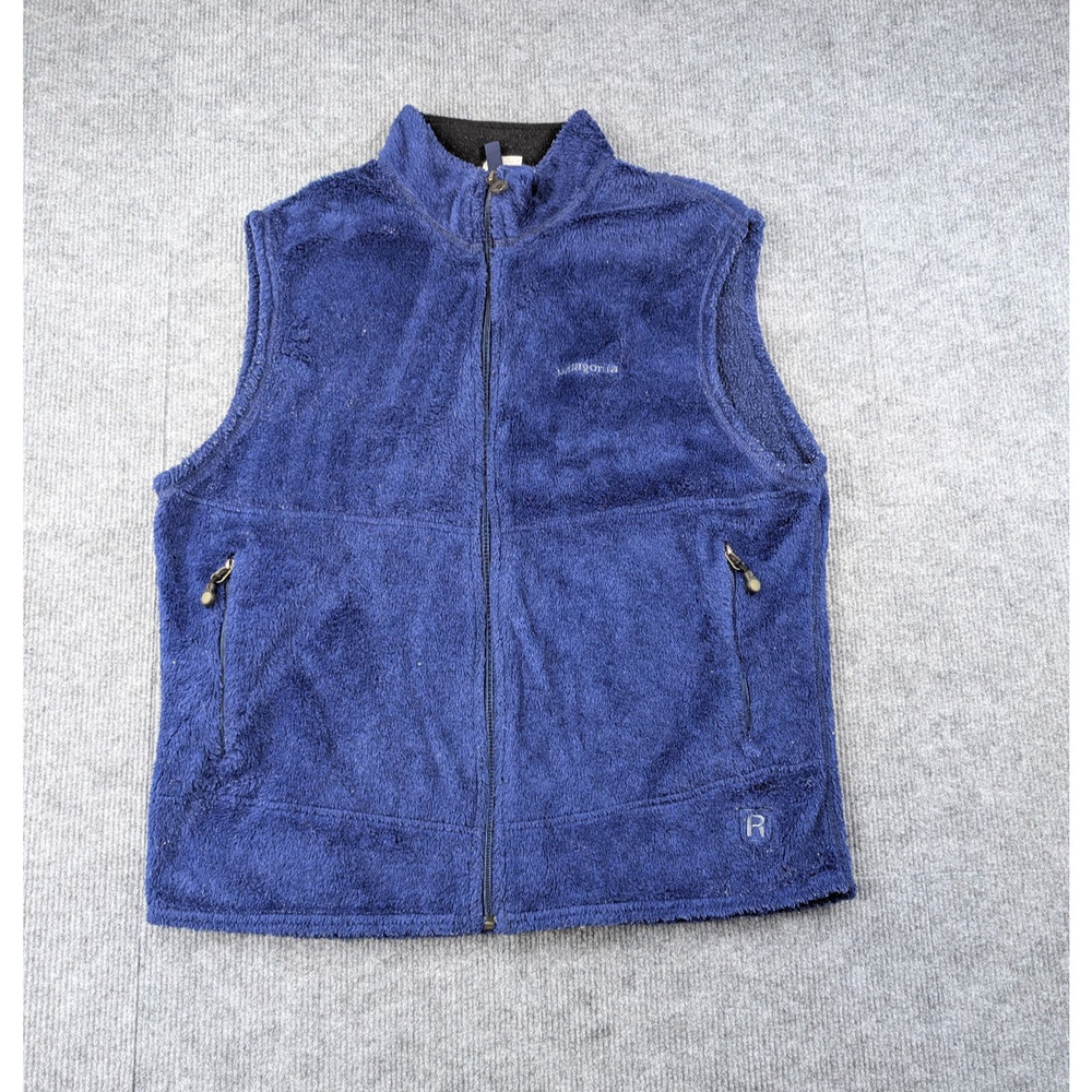Patagonia R1 R2 Fleece Vest Men Large Blue Outdoors Hiking Utility Deep Pile Zip